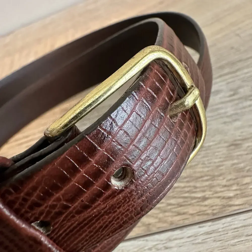 Buxton vintage Genuine Leather Lizard Grain Brown and Gold Belt 42
